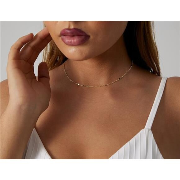 14K Gold/Silver Plated Choker Necklace for Women Shining Dots Station - Picture 5 of 7